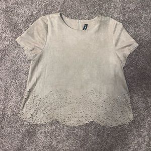 tan suede short sleeve top